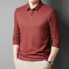 Camisa Polo de Manga Larga Sin Costuras Transmitida en Vivo para Hombre, Color Sólido Casual de Negocios, Nuevo Estilo Otoñal para Hombres de Mediana Edad, Camiseta para Hombre con Cuello de Solapa