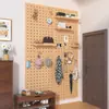 Painel de Furos de Madeira Maciça Prateleira de Parede Estante de Parede de Madeira Divisória Prateleira de Armazenamento Painel de Suspensão Prateleira de Parede