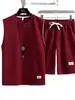 Conjunto de camisetas de punto gofre de manga corta y sin mangas para hombre, chaleco de verano, atuendo casual deportivo para estudiante, conjunto moderno para hombre