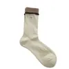 Calcetines de Algodón de Media Pantorrilla con Bloques de Color, Encaje, Parches de Letras, Estilo Europeo y Coreano, de Moda para Primavera-Verano, Calcetines Caídos Estilo Popular de Influencer