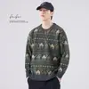 Suéter estilo étnico, tejido de otoño para hombre, cuello redondo, corte holgado, manga larga, camiseta básica, tejido retro japonés juvenil, moderno