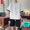 Conjunto Deportivo Holgado para Hombre en Verano, Camiseta de Manga Corta de Dos Piezas con Pantalones Tres Cuartos, un Conjunto de Ropa de Dos Piezas