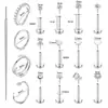 Novo Conjunto de 17 Peças de Pregos de Aço Inoxidável com Fundo Plano e Lábio de Pino, e Pregos de Nariz, Versátil e Exquisita Joia de Piercing de Nariz com Zircônia