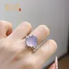 Anillo de Calcedonia Verde Natural para Mujer Anillo para Mujer con Incrustaciones de Huevo de Paloma Verde Anillo de Ágata Blanca Viva Rosa para Mujer Estilo Chino