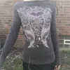 Aliexpress Transfronterizo Nuevo Estilo Gótico Patrón Geométrico Estampado Camiseta de Manga Larga Moda Femenina Top Sexy Ajustado