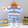 Ropa para niños verano nuevo niños y niñas solapa T sangre manga corta traje bebé Denim corto conjunto de dos piezas venta al por mayor de fábrica