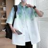 Camisa de Manga Corta Tie-Dye con Bolsillo Decorativo para Verano 2025 para Hombre Joven Popular Moda Casual Camisa Holgada Hombre