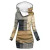 [Procesamiento Personalizado] Gabardina Gruesa de Invierno con Capucha Estilo Europeo y Americano, Impresión Digital 3D para Mujer, Longitud Media