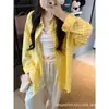 Camisa Xadrez Amarela Chic Coreana com Proteção Solar para Mulheres Verão Solta Casual Design Nicho Chic Top