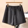 Pantalones Cortos de Mezcla de Lana Grises para Mujer Cintura Alta Adelgazantes Otoño Invierno 2026 Nuevos Pantalones Casuales Gruesos Cálidos Botas Pantalones de Pierna Ancha Línea A