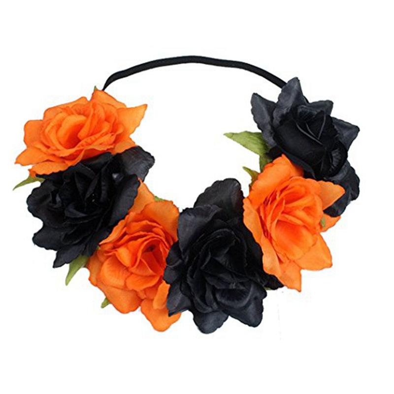 6朵仿真牡丹花朵黑色弹力发带04