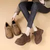 Mocasines retro redondos populares europeos y americanos para mujer, nuevo estilo otoño 2026, con cordones, suela gruesa, cómodos, hacen que los pies se vean más pequeños, zapatos de mujer estilo Birkenstock