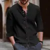 Nueva camiseta de manga larga transfronteriza para hombre, camisa de lino versátil de corte holgado, botones, estilo business casual