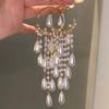Pendientes largos con borlas y perlas de circón, estilo corte francés, elegantes pendientes retro de alta gama que combinan con todo, venta al por mayor
