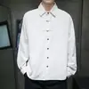 Camisa masculina estilo chinês de algodão e linho 2026, camisa de manga comprida com botões estilo retrô, nova camisa patchwork de moda étnica estilo chinês para homens