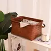 Cesta de lavandería de mimbre vintage de alta gama para almacenamiento, hecha a mano para aperitivos, juguetes, artículos varios, ropa, con asa, cesta tejida para el hogar estilo americano