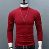 Camisa Masculina de Manga Longa Gola Meia-Alta Bonita Quente Camisa Base Cor Sólida Top de Outono Slim Fit Estilo Coreano Tendência Camiseta