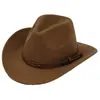 Sombrero Vaquero Occidental de Ala Curva para Hombres y Mujeres, Sombrero con Cinturón de Hebilla Cuadrada de Cuero con Remaches Metálicos, Sombrero de Jazz para Fiesta
