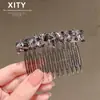 Pente de Inserção Reversa Estilo Coreano Exquisito Acessório de Cabelo de Alto Padrão para Styling de Franja e Cabelos Finos Novo Leve Luxo Pente de Cabelo com Pedras Strass Embutidas Pente Lateral para Mulheres