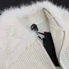 Traje Fashionável de Início de Primavera 2024 com Design de Pele Removível na Gola e nos Punhos, Suéter de Lã Tricotado Slim Fit