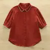 Camisa de Algodón con Encaje Fresca y Sencilla de Manga Corta para Mujer, Nuevo Estilo Verano 2026, Top Casual Holgado con Estilo