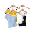 Moda Versátil Chica Hot Diseño Color Block Hombro Descubierto Top Manga Corta con Almohadillas de Sujetador Incorporadas Cómodo Versátil Camiseta sin Mangas para Mujer
