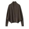 Jaqueta de Tricô com Mangas Morcego de Sete Agulhas, Simples, Versátil, Solta e Ajustada, Suéter de Cashmere de Cor Lisa, Cardigã de Tricô Feminino, Manga Longa