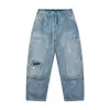 Ropa de Hombre Beijie Primavera 2026 Nuevo Parche de Mezcla de Telas Jeans Lavados Rasgados Pantalones de Trabajo Rectos Sueltos para Hombre