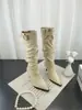Botas de gamuza con volantes y punta fina para mujer, tacones de aguja, moda coreana otoño 2026, con hebilla de cinturón, botas largas de tacón alto