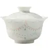 Exquisito Juego de Té Gaiwan de Cerámica Hueca de las Dinastías Tang y Song para Uso Doméstico, Diseño de Cortina de Perlas Pintado a Mano, Gaiwan de Porcelana Blanca con Boca de Flor