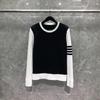 TIME BREATHE tb Blusa Gola Redonda para Homens e Mulheres Cor Francesa Bloco de Cores Mangas Tricotadas Suéter Casual Esportivo Tendência