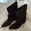 Nova coleção de outono: couro macio, confortáveis, versáteis, botas de cano médio para mulheres, cool e estilosas, design retrô, com palmilhas ocultas que aumentam a altura e efeito emagrecedor, semelhantes a botas de equitação
