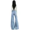 Pantalones de Mezclilla Azul Claro de Pierna Ancha 2025 Otoño Nuevo Diseño con Cintura Suelta, Pantalones de Moda Largos hasta el Suelo para Mujer