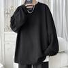 Nova T-shirt de Outono plus size cor sólida listrada de textura all-match com gola redonda e manga longa suéter masculino solto