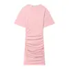 Vestido Delgado Zr de Manga Corta Marca Z con Fruncidos Cortos Estilo Europeo y Americano Comercio Exterior para Mujer Adelgazante Za