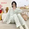 Pijama Feminino 2026 Novo Outono e Inverno Algodão Nuvem Conjunto de Roupa para Casa Desenho Animado Manga Longa Feminino Gola Lapela Outerwear