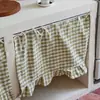 Cortina de algodón y lino a cuadros verdes y blancos con lazo de encaje Cortina para puerta de gabinete de cocina Cortina de partición de gabinete para el hogar Cortina media a prueba de polvo