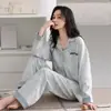 Pijama de Algodón Nube para Mujer Primavera y Otoño Manga Larga Pijama de Dama 2026 Nuevo Estilo Otoño e Invierno Cuello Solapa Talla Grande Se Puede Usar Fuera de Casa