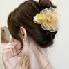 Grampo de Cabelo Camélia de Organza para Mulheres, Estilo Novo, Elegante Grampo Preguiçoso Estilo Floresta, Acessório de Cabelo com Flor Artificial para a Parte de Trás da Cabeça, Tic Tac
