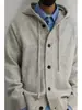 Estilo Old Money, retro americano, suéter cárdigan gris con capucha, unisex, moderno, casual, tejido para parejas, ropa de abrigo