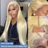 Touca de renda europeia e americana cabelo longo liso peruca de cabelo humano peruca frontal de renda cor dourado claro