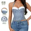 Palácio da Reunião Lingerie Modeladora Body com Alça Halter Listrado Bandeau Modelador Corporal Controle da Barriga Tira de Aperto Firme Corset Sutiã com Barbatanas