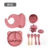 Plato para Bebé con Ventosa, Tazón de Silicona con Popote, Plato Dividido, Cuchara de Entrenamiento para Aprender a Comer, Juego de Vajilla para Alimentar