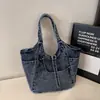 Nova Bolsa Jeans Estilo Coreano Ins Super Popular Versátil Fivela Sob o Braço Feminina Bolsa Tote Bolsa de Ombro Azul Lavado Preto