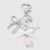 Llavero/Colgante para Bolso DIY Versátil de Chica Dulce con Lazo Blanco Plateado, Corazón Rosa, Estrella Rosa, Durazno