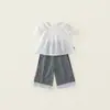 Conjunto de Verão para Meninas 2025 Nova Moda Estilo Coreano para Meninas Chaleco Sem Mangas Listrado Conjunto de Calças