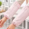 Mangas para el hogar para mujer, diseñadas para otoño e invierno, adecuadas para la limpieza de la cocina y otras tareas, impermeables, resistentes al aceite, duraderas, engrosadas, largas y a rayas