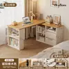 Mesa de canto em madeira maciça para uso doméstico, escrivaninha de estudo e escrita com estante, mesa integrada, penteadeira de quarto, mesa de computador em L ao lado da cama