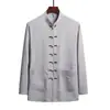 Traje Estilo Chinês Tang para Homens, Meia-Idade e Idosos, Conjunto de Manga Longa, Bordado em Seda Gelada para Primavera e Outono, Roupa de Pai, Conjunto de Duas Peças Hanfu de Vovô