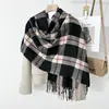 Cachecol da Série Xadrez Rosa para Mulheres no Outono e Inverno Estilo Japonês Doce Estudante Versátil Quente Imitação de Caxemira Estilo Coreano Cachecol para Mulheres